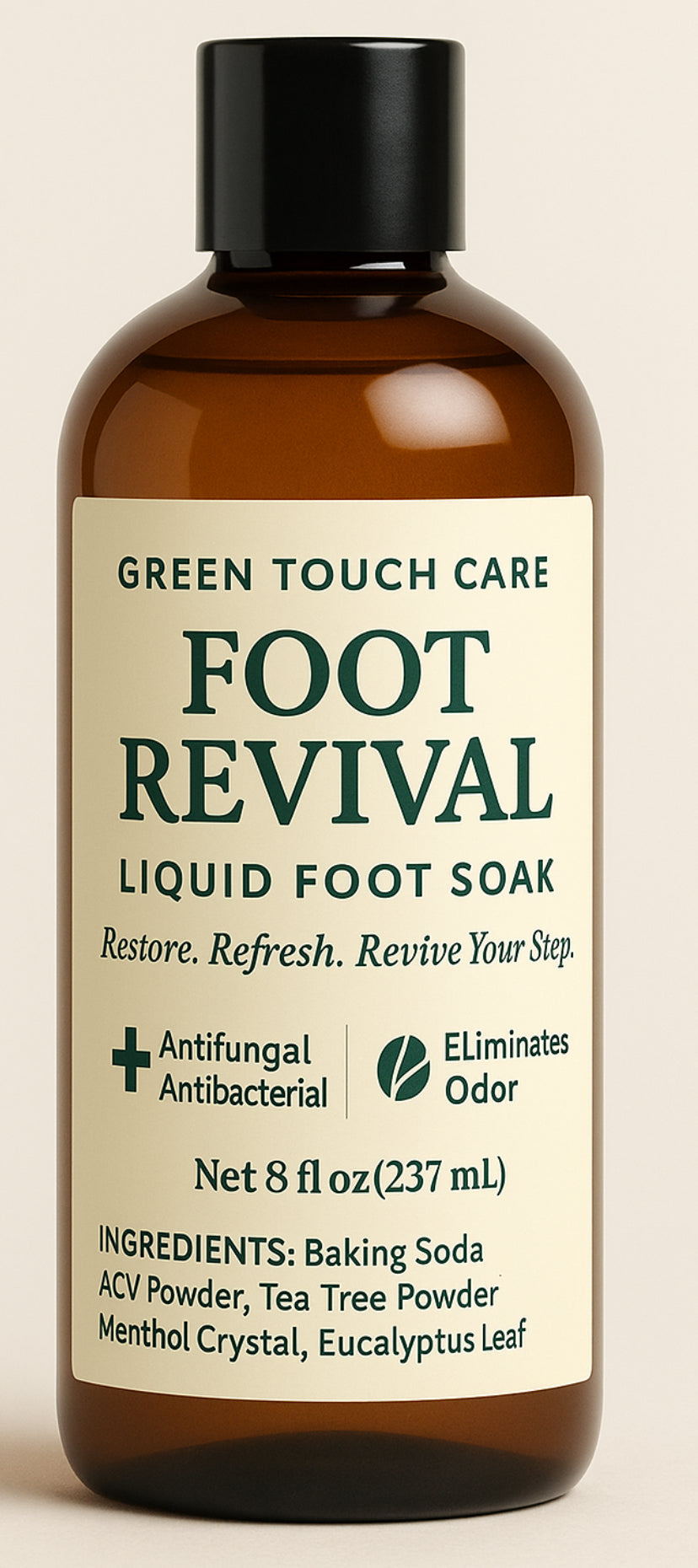 Total Foot Revival Set
Includes:
	•	1 Foot Soaking Solution (8 oz)
	•	1 Daytime Sweat Control Cream (4 oz)
	•	1 Nighttime Deodorizing Balm (2 oz)